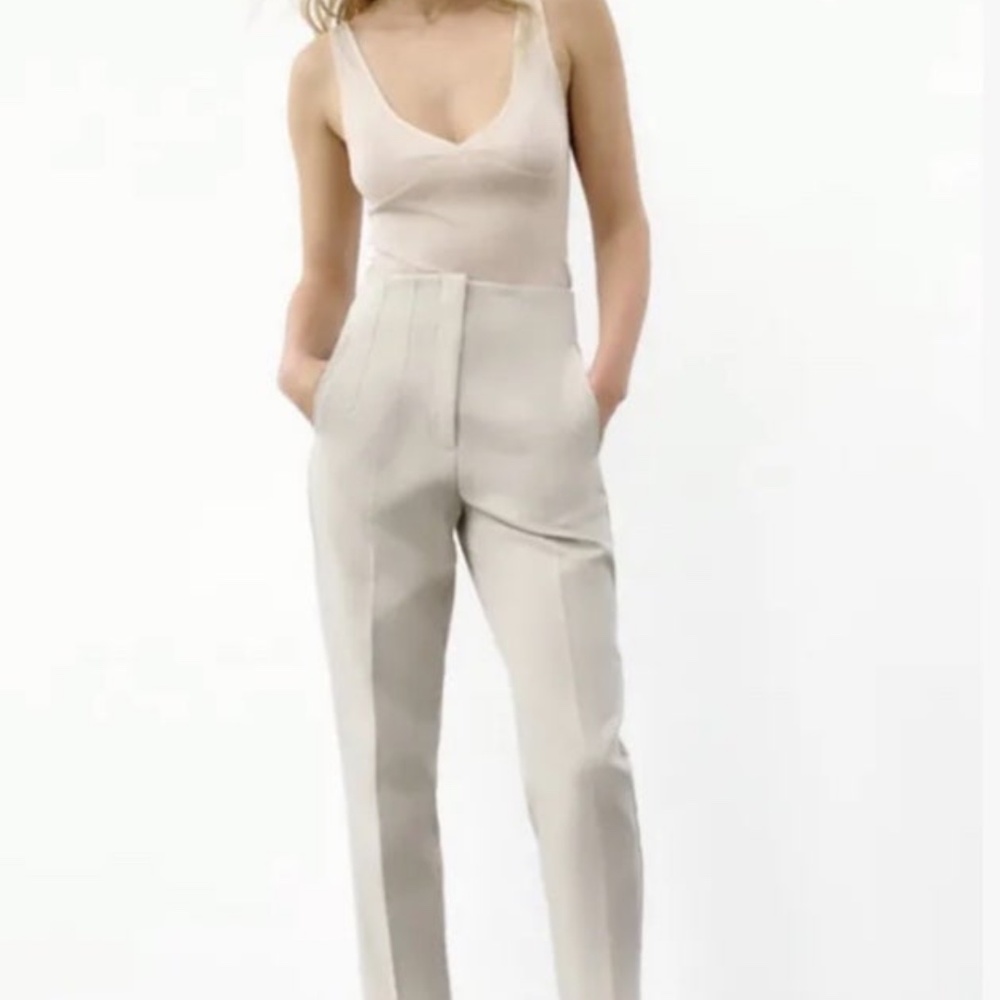 Zara High Waisted Pants Trousers Beige Size S Small Ref 1608/991/251